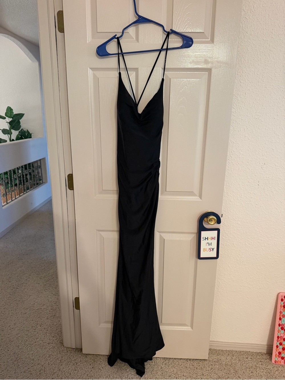 Black Cowl-Neck Spaghetti Strap Maxi Dress